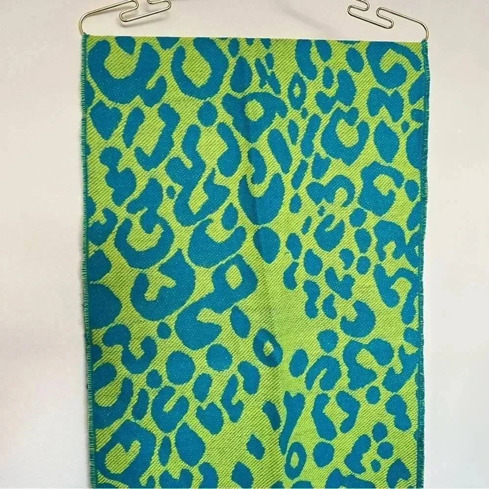 Steve Madden Reversible Leopard Print Scarf Green and Blue With Fringe